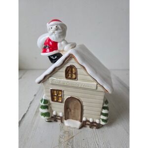 Vintage otagiri ceramic Santa chimney house candy jar mini Xmas statue figurine